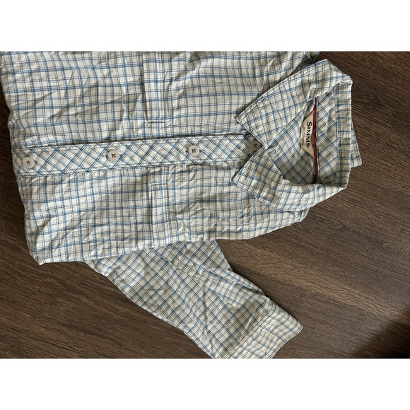 Simms Fishing Shirt Plaid Brrr Nylon Long Sleeve Flannel Mens Med Performance - Picture 5 of 6